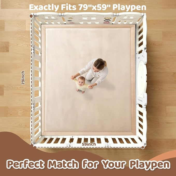 Baby Play Mat for Floor, 79'' x 59'' Thicken Foam Soft Padded Playmat for Tummy Time, Playpen Mat for Toddlers Infant Kids, Water-Repellent Coral Velvet, Non-Slip Bottom Safe for Crawling (Brown)