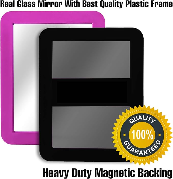 PTY Magnetic Real Glass Mirror for School or Gym Locker, 5" x 7" White Framed - Locker Accessory - Small Makeup Mirror for Fridge, Toolbox, Office Cabinet, Workshop