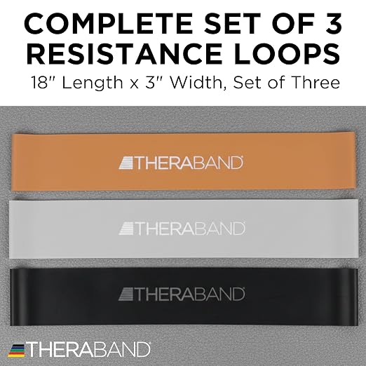 THERABAND Resistance Band Loop Set of 3, Exercise, 18", Black/Silver/Gold | Elastic resistance band for exercise, strength training, stretching and physical therapy - ideal for home workouts