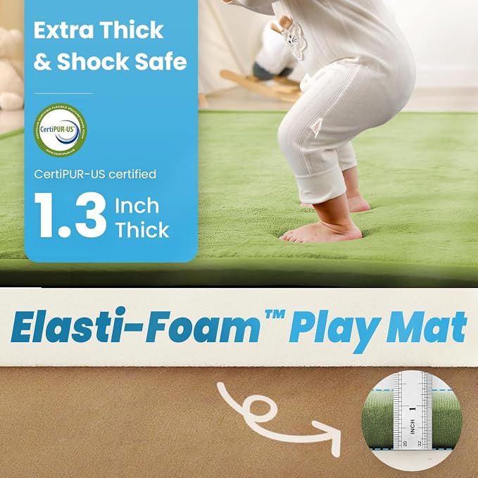1.3" Thick Baby Play Mat for Floor,59x79 Large Memory Foam Tummy Time Mat | Soft Coral Velvet Nursery Rug, Non Slip for Crawling,Toddlers,Infants,Kids,Yoga & Tatami Style for Living Room