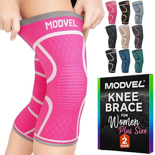 Modvel 2 Pack Knee Brace for Women - Knee Support for Walking, Knee Compression Sleeves for Pain Relief, Knee Sleeves for Women, Knee Brace for Sports, Workouts & Arthritis