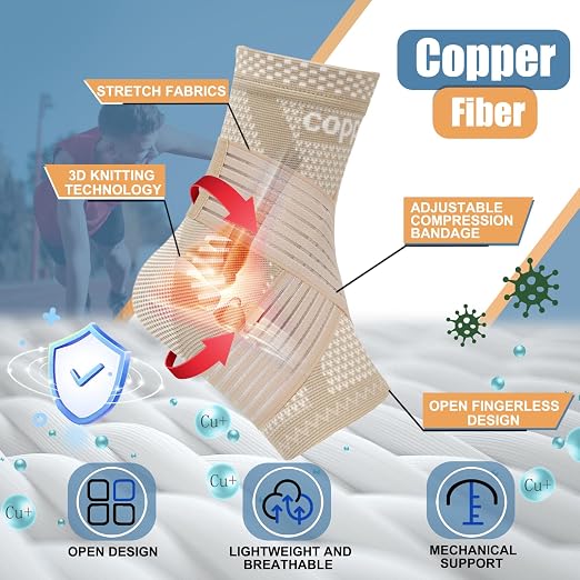 LISEPWU Copper Ankle Brace for Men & Women, Adjustable Compression Bandage | Ankle Compression Sleeve, for Foot Pain, Plantar Fasciitis, Sprained, Achilles Tendonitis, Sports Protection(Skin Tone L)