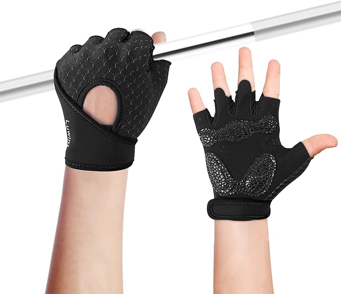 Luwint Kids Workout Gloves, Ventilated Grip Exercise Gloves for Boys and Girls Weightlifting Hanging Gym, Children 3-12 Years