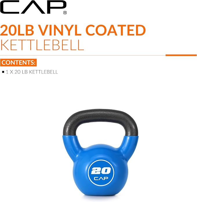 CAP Vinyl Coated Cast Iron Kettlebell, 10-50 LB Home Gym Weight