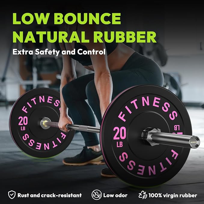 HANDBODE 2-Inch Weight Plates High Bounce, Olympic Bumper Plate Set 45/100/160/190/260/300lb, Colored Weight Plates Set for Home Gym, Barbell Weights Rubber Strength Training Plate for Weight Lifting