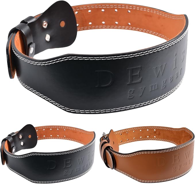 Leather Gym Fitness Belt, 4" & 6" Padded Lumbar Back Support, 10 Adjustable Holes for Weightlifting Powerlifting Bodybuilding Deadlift Squat Workout Strength Training