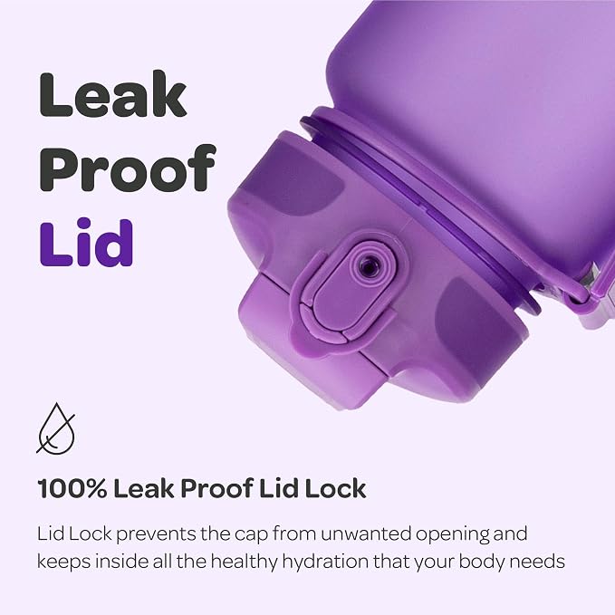 Hydracy Motivational Water Bottle with Time Marker and Straw Lid 32 oz | Leakproof,BPA Free,No Sweat Neoprene Sleeve,Carry Strap,Daily Intake Tracking for Fitness & Outdoors
