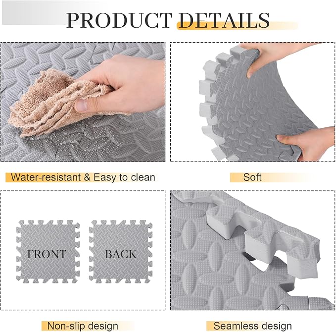 Arrowbash 12x12x1 Inch EVA Thick Interlocking Foam Floor Tiles Puzzle Exercise Mat Foam Mats for Home Gym Pets(Grey,12)