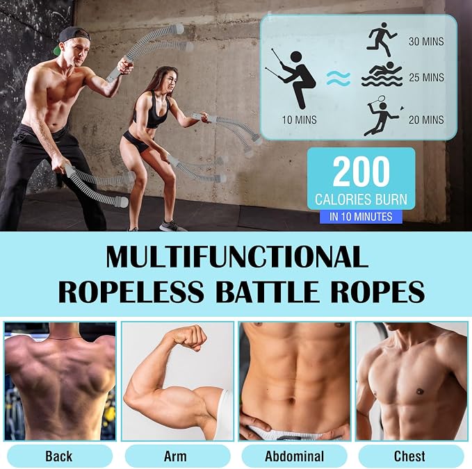 2PCS Portable Ropeless Battle Ropes with Adjustable Weight Rings | Cordless Battle Rope for Home Gym, HIIT Workout, Low-Impact Cardio, Strength Training, Fitness Equipment for Women & Men