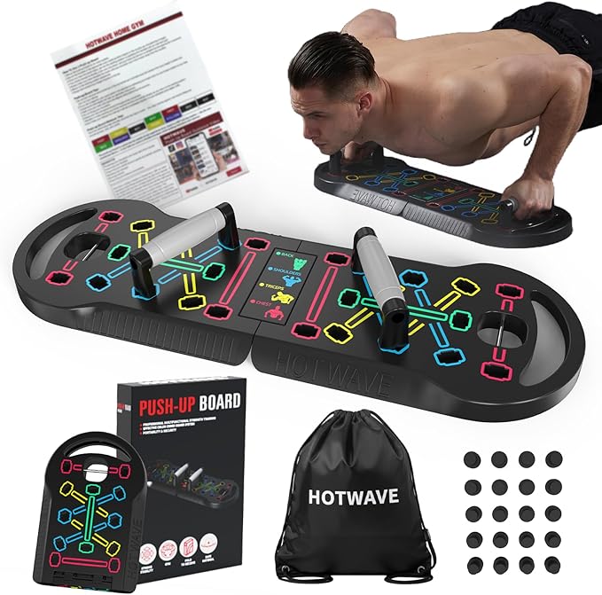 HOTWAVE Push Up Board, Portable PushUp Board, Foldable 20 in 1 Push Up Bar | Multifunctional Pushup Handles for Floor, Professional Strength Training Equipment For Men and Women at Home Gym