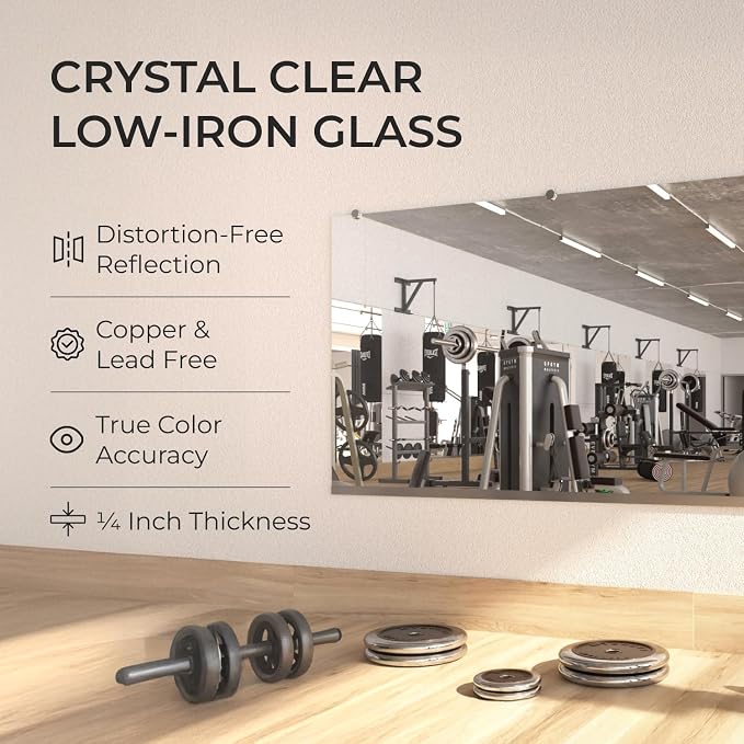 Fab Glass and Mirror Large Gym Mirror for Home Gym 48x72 - Full Length Ultra-Clear Annealed Glass Wall Mount - DIY Workout Display with Safety Backing - 1/4 Inch Low-Iron