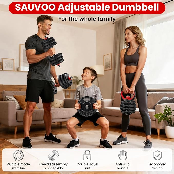 Adjustable Dumbbell Set,22/33/45/70/90lb Free Weight Set with Connector,5-in-1 Dumbbell Set for Barbells,Kettlebells,Push up Stand,Weight Plate,Fitness Exercises for Home Gym Suitable Men/Women