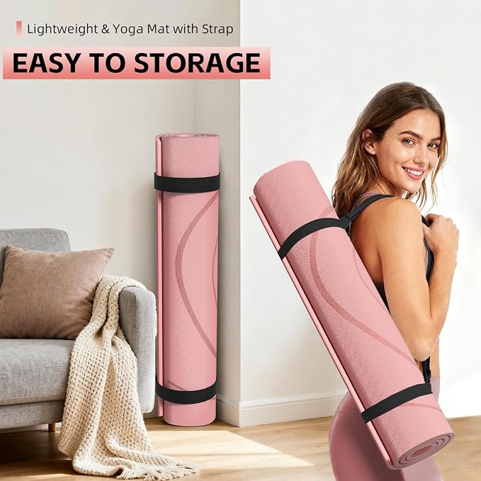 Large Yoga Mat Thick, 76"x32"x0.31"Wide POE Exercise Mat with Non-Slip Surface & Carry Strap, Anti-Tear Workout Mat for Yoga, Pilates, Fitness