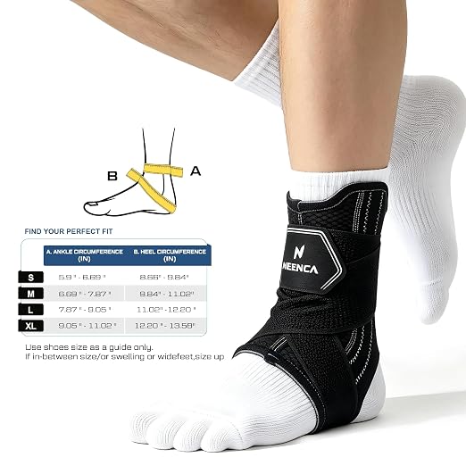 NEENCA Adjustable Ankle Support Brace with 2 Stabilizers Sports&Daily-1Pack | Neoprene Brace With Figure-8 Straps,Helps Support Weak or Unstable Ankles With Adjustable Compression And Side Stabilization