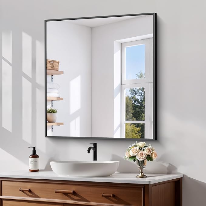 Koonmi Black Bathroom Mirror for Over Sink,Metal Framed 30"x20" Wall Mirror