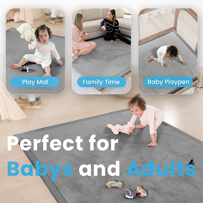 1.3" Thick Baby Play Mat for Floor, 50x50 Padded Playpen Mat,Dark Grey | Ultra Soft Playmat for Baby,Tummy Time Foam Mats,Cushioned for Infant,Kids and Toddler Crawling,Easy Care