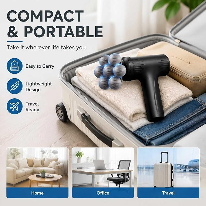 Massage Gun with Wide-Coverage Head, Comfortable Massage for Home & Travel | Lightweight Handheld Design with Wide-Coverage Massage Head, Quiet Operation, Multiple Massage Heads for Home,Gym & Travel