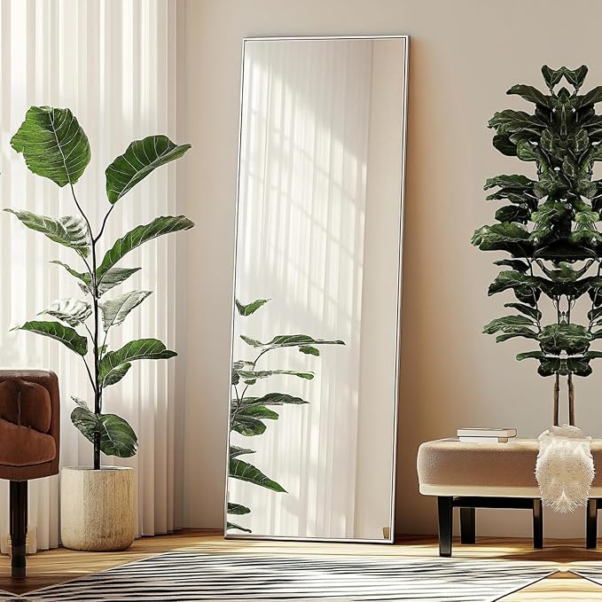 Full Body Mirror 56x16 inch, Silver Floor Length Mirror,Metal Frame | Chrome Metal Frame, No Distortion, Standing Mirror for Bedroom, Livingroom, Bathroom, Hallway, Cloakroom, Bedroom