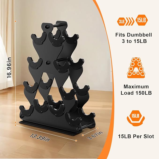 Dumbbell Rack Stand Only | Space-Saving Weight Rack for Home Gym, Hand Weight Rack Dumbbell Storage for Dumbbell Set (3-15 LB), Durable Metal Stand with Easy Assembly (Dumbell not Included)