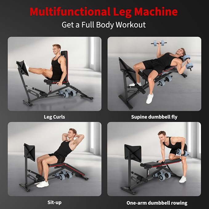 PASYOU Leg Press Machine, Adjustable Weight Bench with Leg Extension, 1300LBS Weight Capacity Leg Press Machines for Home Gym Full Body Exercise, Leg Workout Equipment with Dumbbell Rack