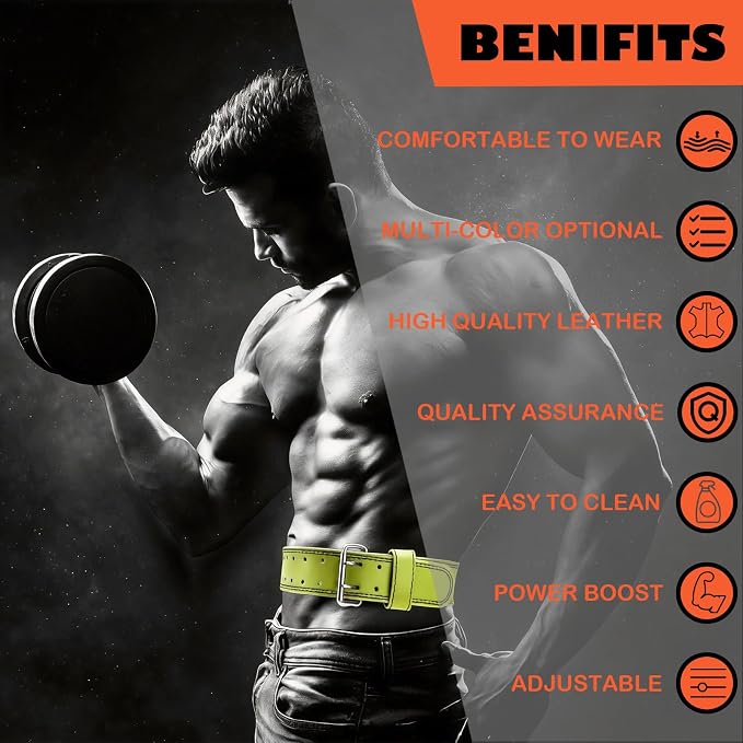 9mm Leather Fitness Weight Lifting Belt for Women&Men with 4 Inches Padded Lumbar Support for Power Lifting Workout & Squats Exercise