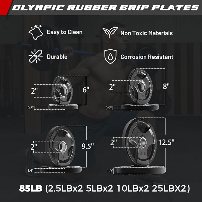 RitFit Barbell Weight Set - 4/6FT Olympic Barbell with Weight Plates (55-115LB Total) - Weightlifting Equipment for Squats, Curls, Deadlifts, Presses, Hip Thrusts