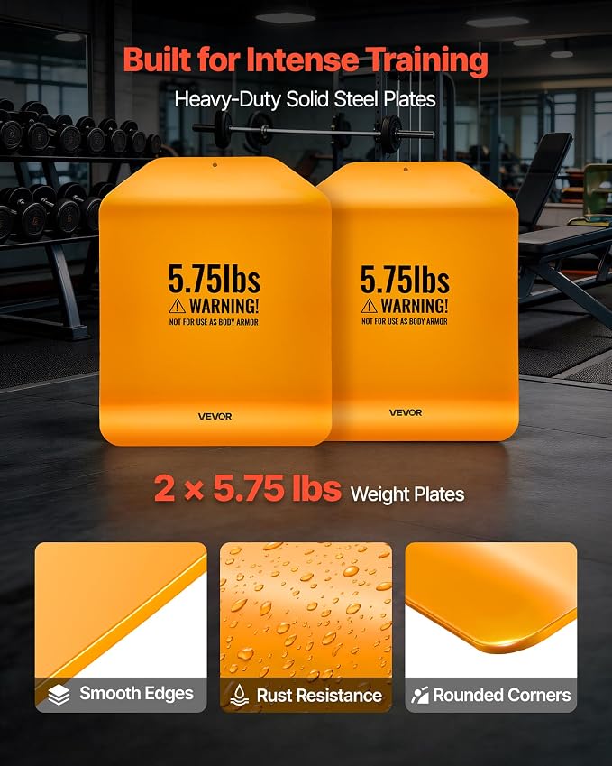 VEVOR Weight Vest Plates, 5.75/8.75/14.5/19.75 LB Pairs, Premium Steel Weighted plates, Additional Weight for Weight Vests, for Strength Training, Running, Fitness, Heavy Workouts