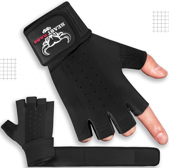 Padded Workout Gloves for Men, Long Wrist Straps Stabilize Adult Grip Weight Lifting Gloves with Powerlifting Support Gym, Exercise and Extra Pull ups Sturdy Palm