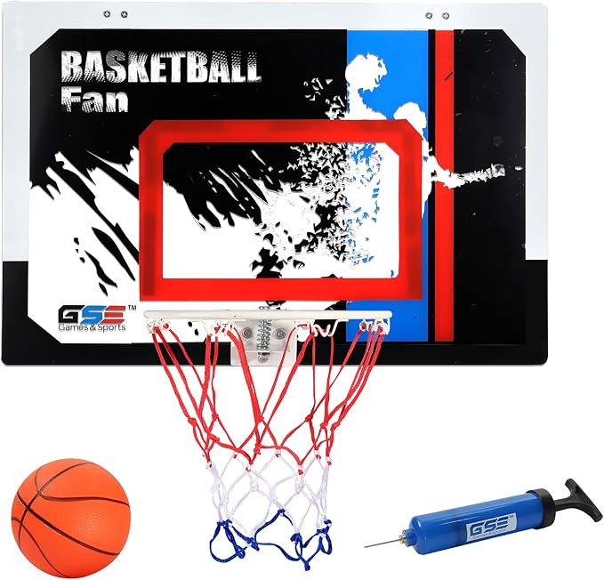 GSE Over-The-Door Basketball Hoop with Basketball & Pump, for Home & Office | Wall-Mounted Basketball Hoop Complete Accessories, Clear Impact-Resistant PC Backboard, PVC Basketball, Several Style Choice