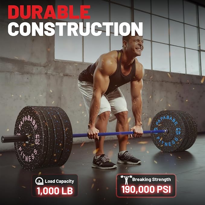 PAPABABE 7ft Barbell 45lb Olympic Barbell 1000/1500lbs Capacity Home Gym | 7ft 45lb 2" Olympic Barbell, 1000/1500lbs Capacity, Hybrid Needle Bearings & Bushings for Squat Curl Deadlift