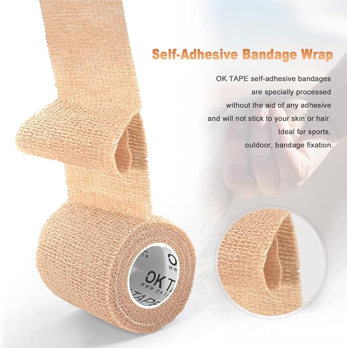 OK TAPE Self Adherent Cohesive Bandages Wrap 12Packs 2" x 5 Yards | Non-Woven for Thumb Finger Wrist Ankle Vet Wrap Bandages Tape Self Adhesive Bandage Wrap Breathable (Light Purple)