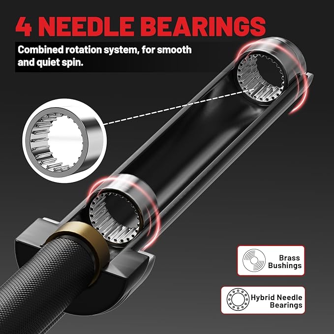 PAPABABE 7ft Barbell 45lb Olympic Barbell 1000/1500lbs Capacity Home Gym | 7ft 45lb 2" Olympic Barbell, 1000/1500lbs Capacity, Hybrid Needle Bearings & Bushings for Squat Curl Deadlift