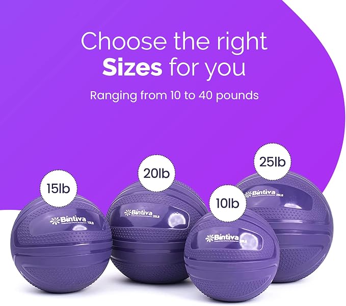 bintiva Non Bounce Slam Ball - Exercise Weighted Deadball for Workout and Fitness Routines - Medicine Dead Weight Ball