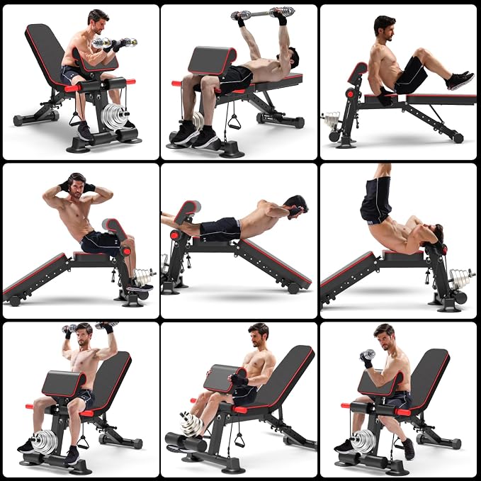 K KiNGKANG Adjustable Weight Bench for Home Gym Full Body Strength Training | Load 1050lbs|8+3 Angle Positions|High-Density Cushion|Commercial Steel Frame|Assembly Free | Foldable | Space Saving