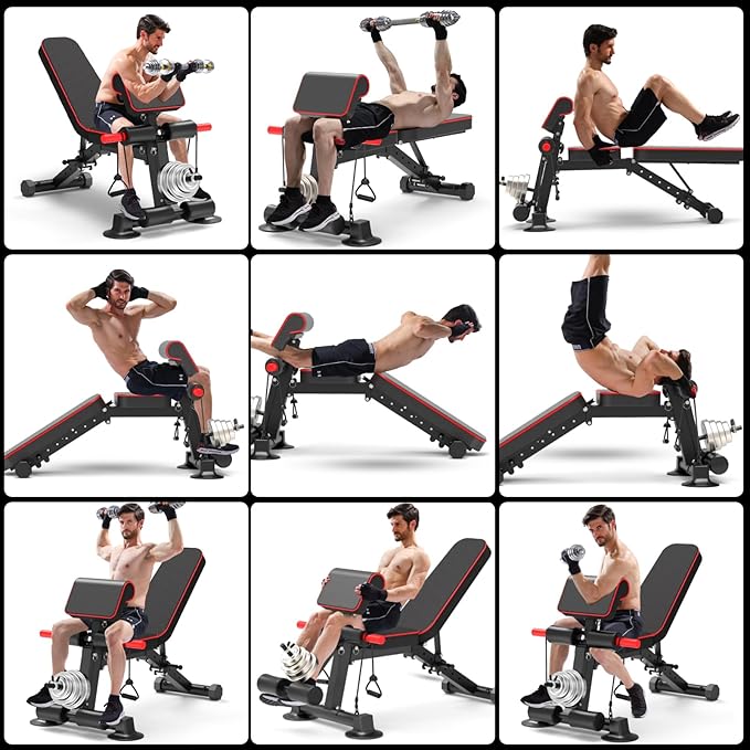 K KiNGKANG Adjustable Weight Bench, Foldable Home Gym, 1050lbs Capacity | Heavy-duty steel frame, 1050lbs max load, 8-level backrest adjustment, no assembly required, compact foldable design