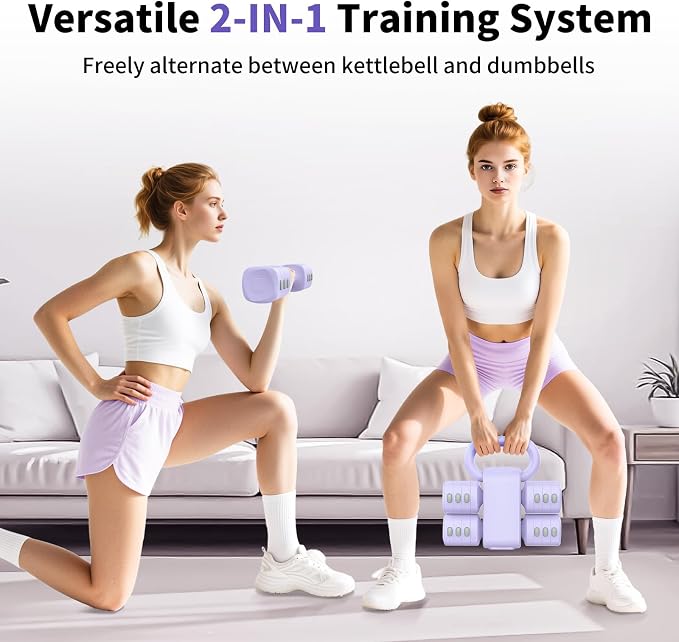 Hezeyferg Adjustable Dumbbell Set, 2-in-1 Hand Weights with Kettlebell Form | 4-Level 2.2-5.5lb Each, Dual-Button Locking, for Women Men Beginners Home Gym, Portable & Space-Efficient, Full Body Workout