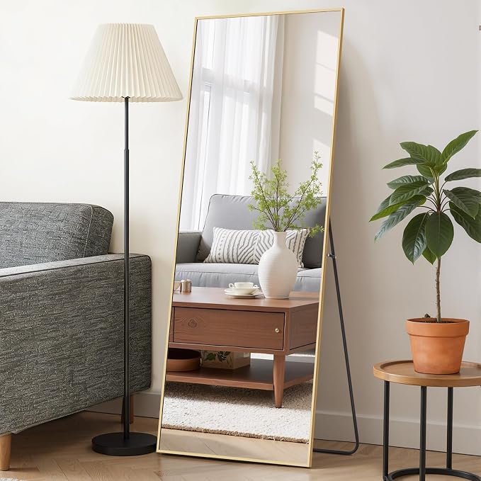 Mirror Full Length 59"x16", Rectangle Full Body Floor Mirrors with Stand | Shatterproof Glass, Aluminum Alloy Frame, Free Standing, Wall Mounted or Leaning for Bedroom Living Room Entryway