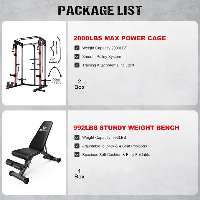 JELENS C21 Power Cage, 2000LBS Multi-Function Power Rack with Independent Dual Pulley System, All-in-One Squat Rack for Cable Crossover, Home Gym Workout Machine