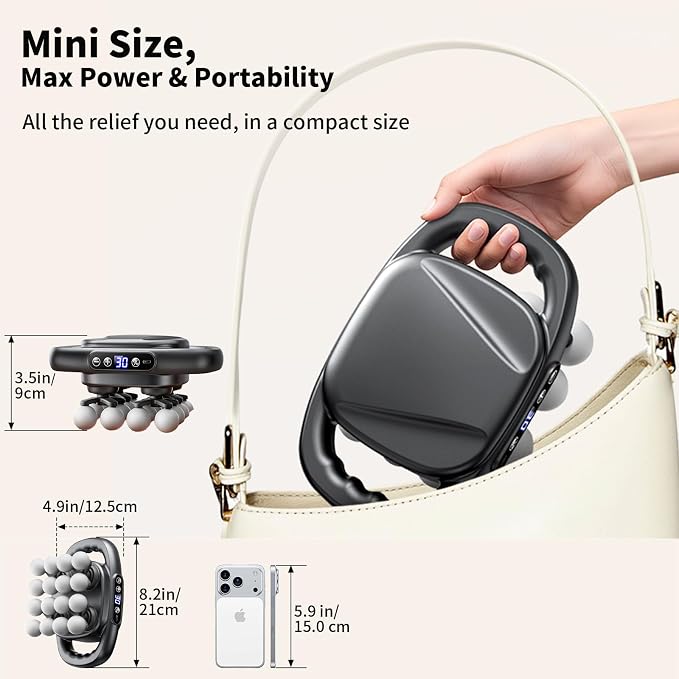 Mini Massage Gun, 2026 Upgrade Portable Deep Tissue Massager with 16 Heads & 3 Modes, 30 Intensity Levels, Ultra-Quiet for Neck, Back, Legs Pain Relief, Ideal for Women, Travel, Home & Office Use