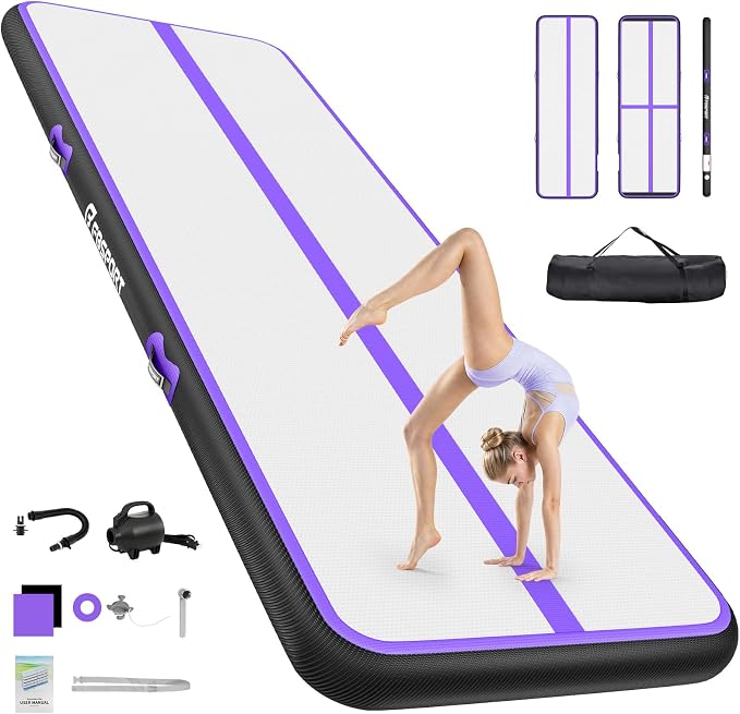 FBSPORT 6.6ft/10ft/13ft/16ft/20ft Inflatable Air Gymnastics Training Mat | 4/6/8 inches Thickness Inflatable Mat, with Electric Pump, Suitable for Home Training/Cheerleading/Yoga/Water