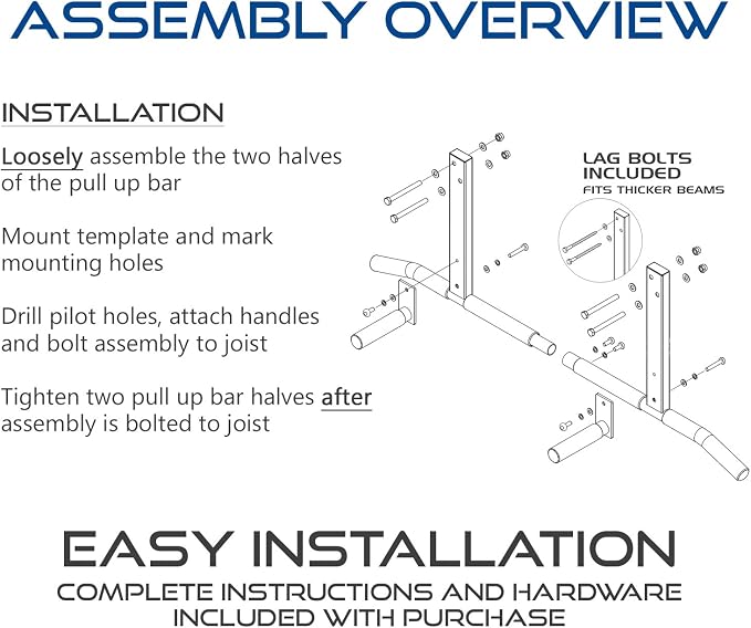 Joist Mount Pull Up Bar with Extra Hardware and Mounting Template for Easy Install to Beam or Rafter by Ultimate Body Press