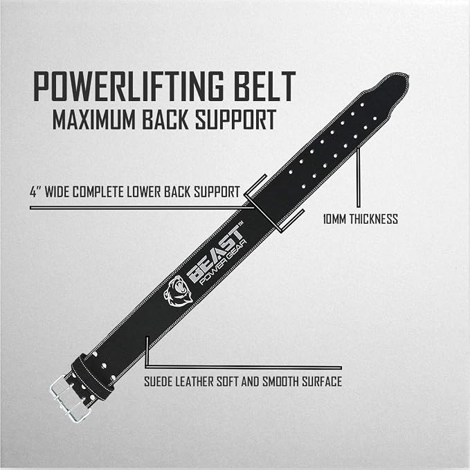 Beast Power Gear Weight Lifting Belts - Free Strap 4” Wide 10mm Thick for Weightlifting Bodybuilding Powerlifting Belt Superior Back Support Gym Belts for Men Women
