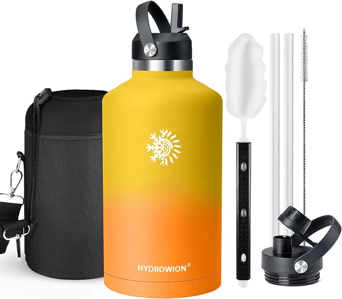 64oz Insulated Water Bottle, Triple Wall Vacuum Stainless Steel Bottle, 48H Cold & 24H Hot, Leak-Proof BPA-F Jug with Straw & Spout Lids for Sports & Outdoor