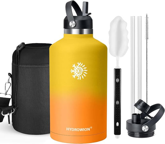64oz Insulated Water Bottle, Triple Wall Vacuum Stainless Steel Bottle, 48H Cold & 24H Hot, Leak-Proof BPA-F Jug with Straw & Spout Lids for Sports & Outdoor