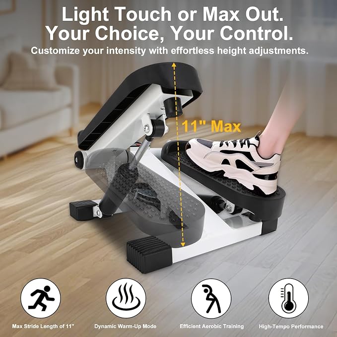 Mini Stepper for Home Exercise, Portable Stair Stepper with LCD Monitor and Resistance Bands, 260lbs Weight Capacity, Twist Stepper for Full Body Workout