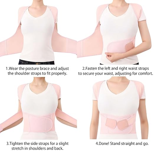 Posture Corrector for Women and Men Plus Size Full Back Support Brace Straightener Scoliosis Spine Upper Back Pain Relief Adjustable Shoulder Instant Posture Corrector with Hunchback (Pink, XX-Large)