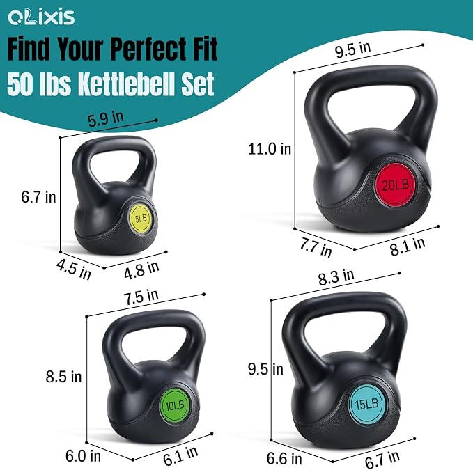 OLIXIS Hard Kettlebell Sets Strength Training KettleBells Weight Set | Coated Concrete Kettlebells, Wide Handle & Bottom, Weight Workout Exercise Equipment for Home Gym Outdoor