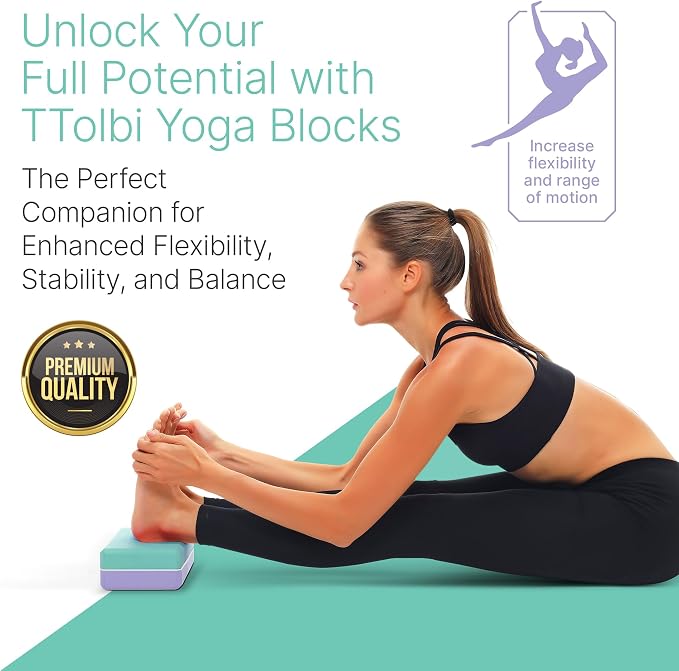 Yoga Blocks 2 Pack with Strap and Guide – Soft Non-Slip EVA Foam Blocks | High-Density Pilates Blocks for Home Workouts, Dance, Ballet, Gymnastics & Stretching Exercise, Dance Accessories and Gifts