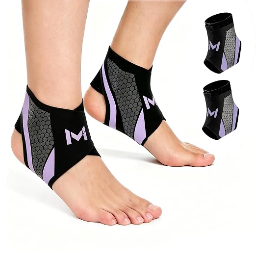 Ankle Brace 2 Pack, Adjustable Lace-Up Ankle Support with Stabilizing Straps, Breathable Compression Ankle Sleeve for Sports Basketball Running Daily Use Men Women(Purple)