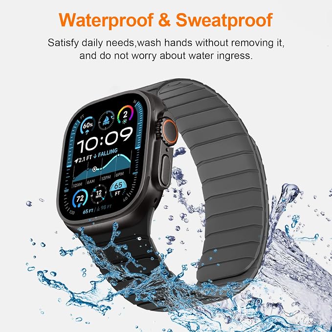 Tasikar Magnetic Bands Compatible with Apple Watch 42mm(Series 11/Series 10) 41mm 40mm 38mm Soft Silicone Replacement Loop Wristband for iWatch SE Series 11 10 9 8 7 6 5 4 3, Black-Grey